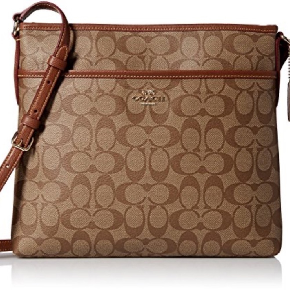 COACH Women's Signature File Messenger CrossBody Bag, Khaki Saddle